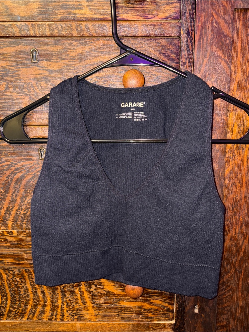 Garage Black Ribbed V-Neck Crop Tank